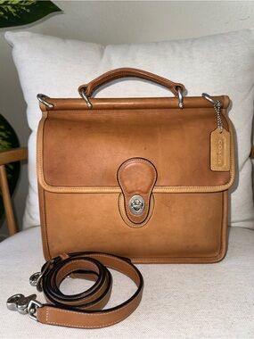 Vintage Coach Willis British Tan Leather Shoulder Crossbody Satchel Bag #F09927